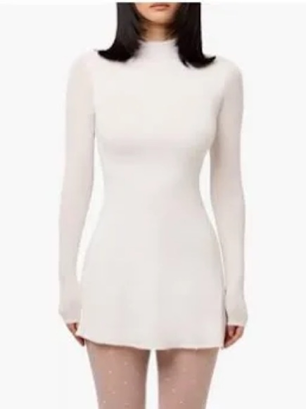 Naked Wardrobe White Mock Neck Long Sleeve Mini Dress Size M NWT
